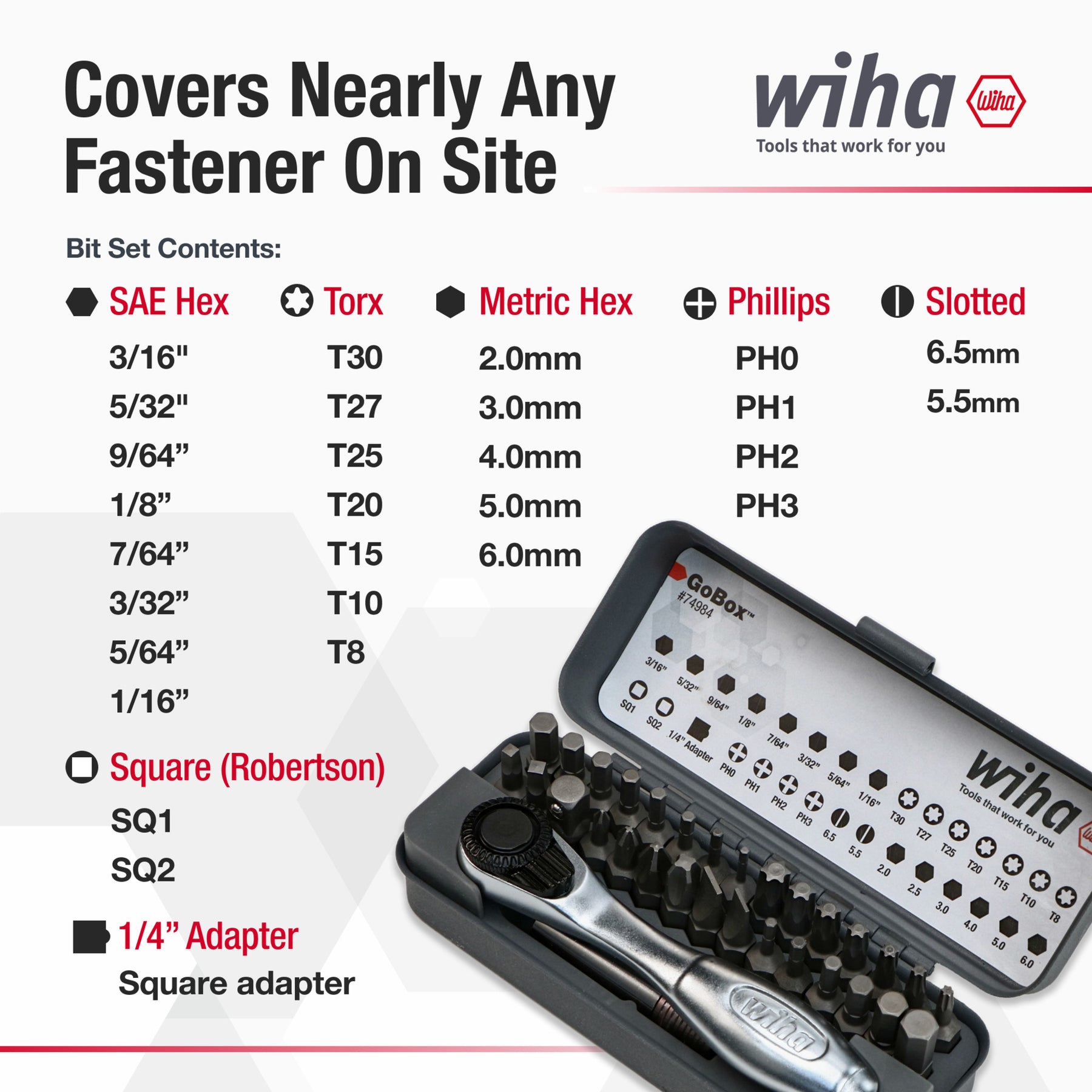 32 Piece GoBox Standard Bit Set with Mini Ratchet