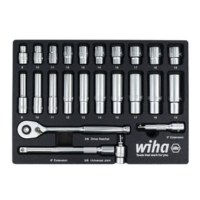 24 Piece 3/8" Drive Professional Standard and Deep Socket Tray Set - Metric