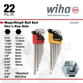 22 Piece MagicRing Ball End Hex L-Key Set - Inch, Metric
