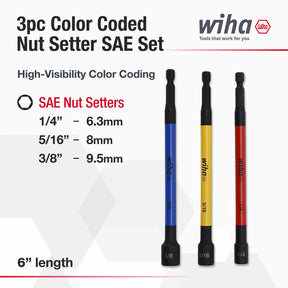 3 Piece Color Coded Magnetic Nut Setter SAE Set