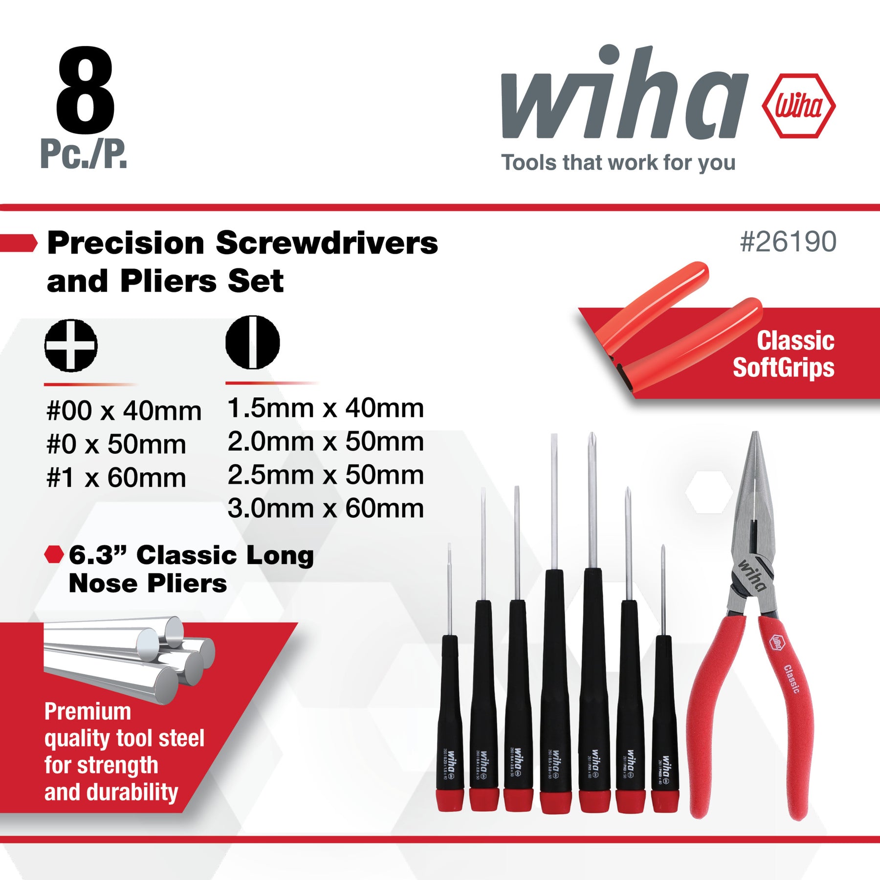 8 Piece Precision Slotted and Phillips Screwdrivers and Pliers Set