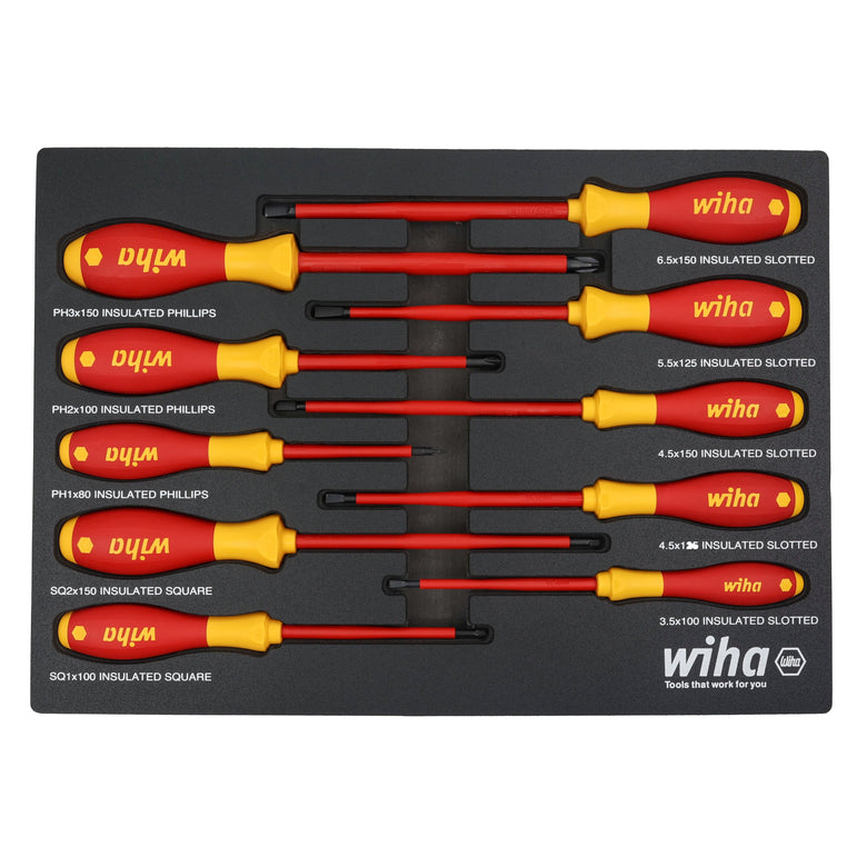 10 Piece Insulated SoftFinish Cushion Grip Screwdriver Tray Set