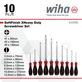 10 Piece SoftFinish XHeavy Duty Slotted and Phillips Screwdriver Set