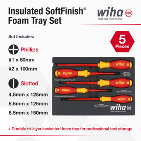 5 Piece Insulated SoftFinish Cushion Grip Screwdriver Tray Set