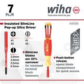 7 Piece Insulated SlimLine Ultra-Driver Blade Set Slotted, Phillips, Terminal