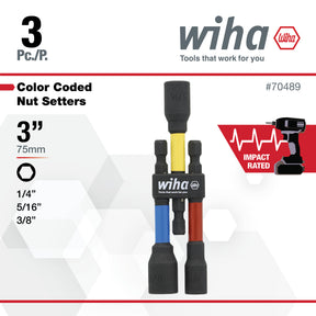 3 Piece Color Coded Magnetic Nut Setter SAE Set 3"