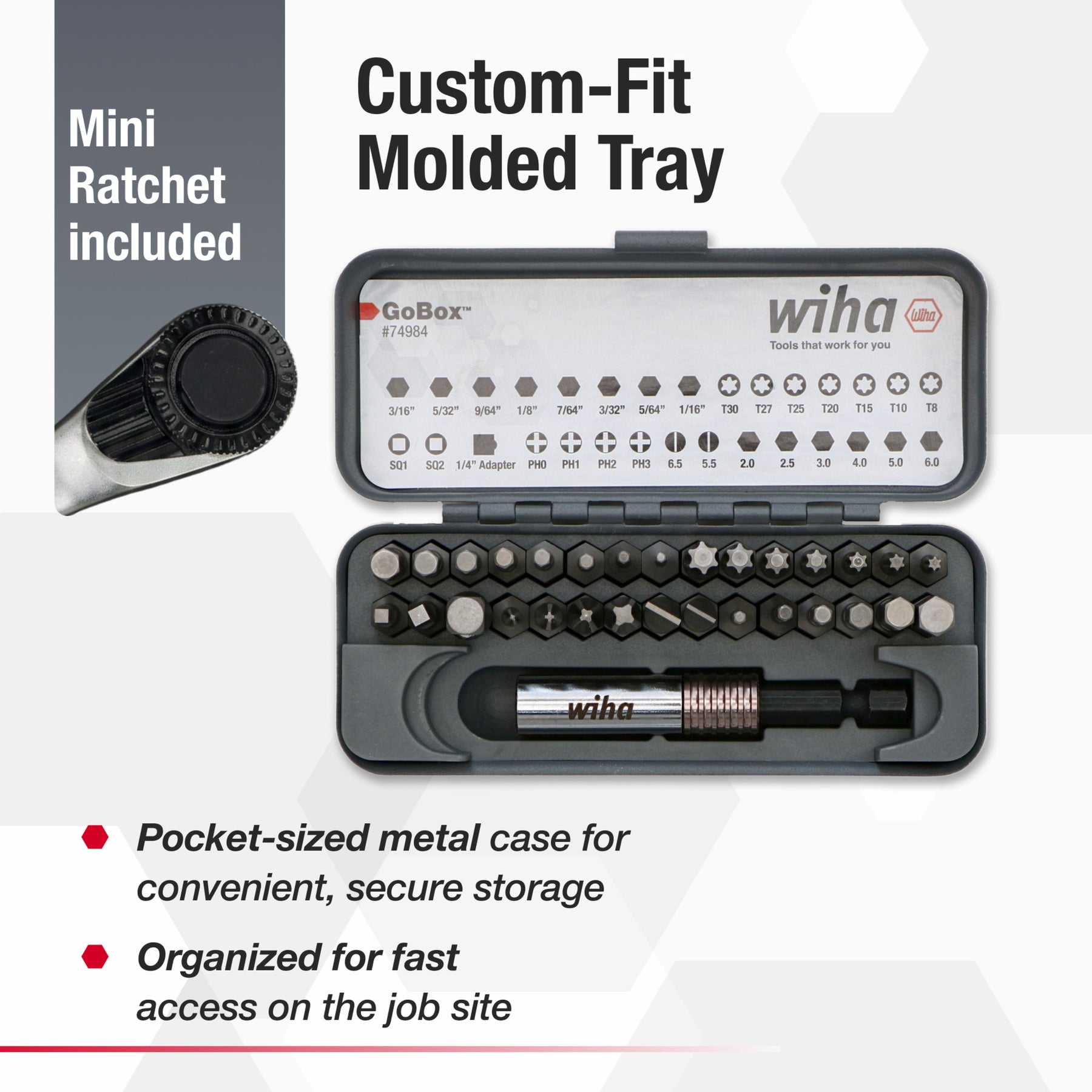32 Piece GoBox Standard Bit Set with Mini Ratchet