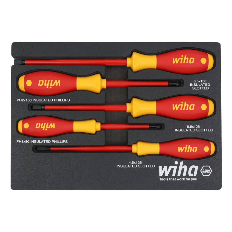 5 Piece Insulated SoftFinish Cushion Grip Screwdriver Tray Set