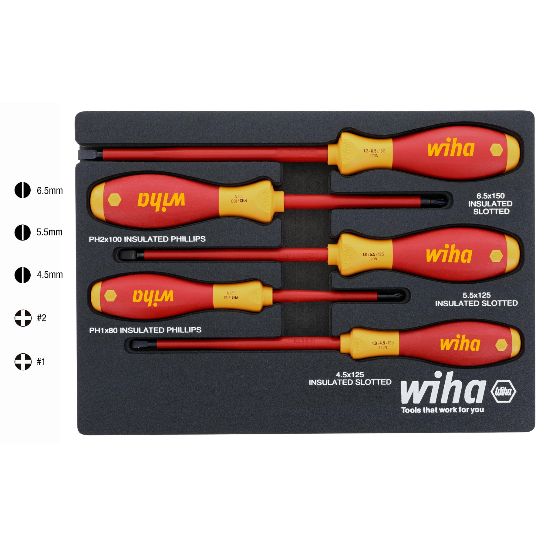 5 Piece Insulated SoftFinish Cushion Grip Screwdriver Tray Set