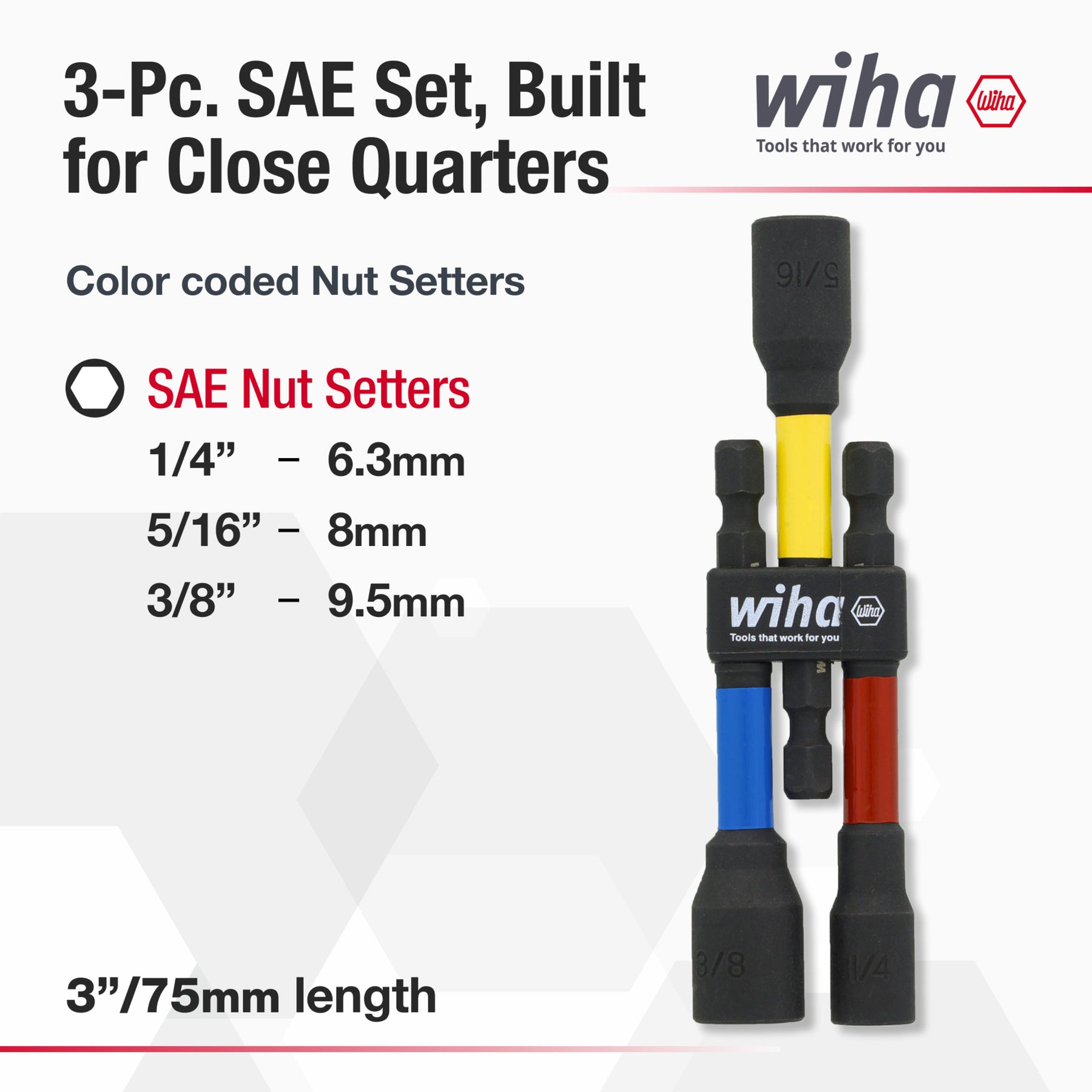 3 Piece Color Coded Magnetic Nut Setter SAE Set 3"
