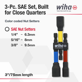 3 Piece Color Coded Magnetic Nut Setter SAE Set 3"