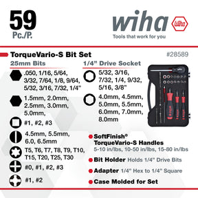 59 Piece TorqueVario-S Bit Set - In/lbs Handles