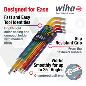 13 Piece Ball End Color Coded Hex L-Key Set - Inch