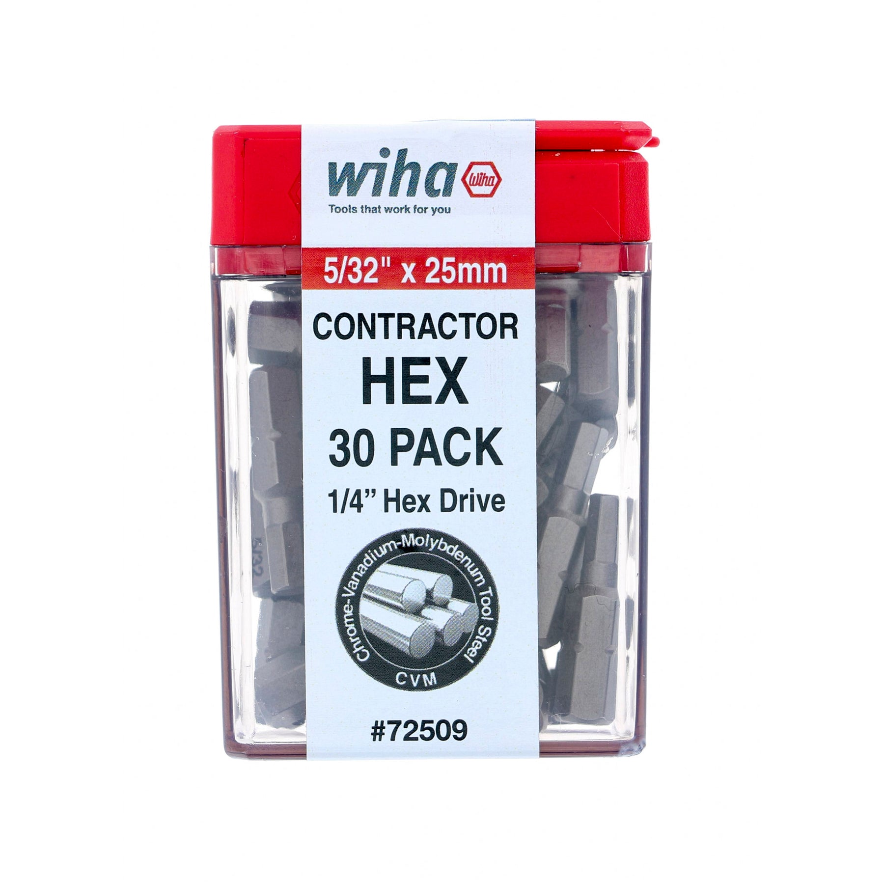 Wiha 72509 Hex Contractor Insert Bit 5/32" x 25mm - 30 Piece