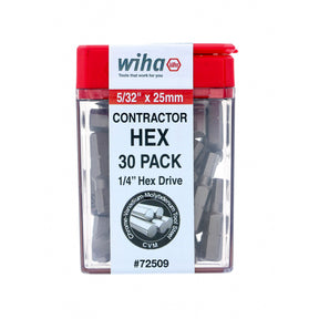 Wiha 72509 Hex Contractor Insert Bit 5/32" x 25mm - 30 Piece